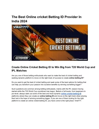 The Best Online cricket Betting ID Provider In India 2024