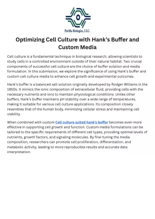 Optimizing Cell Culture with Hank’s Buffer and Custom Media