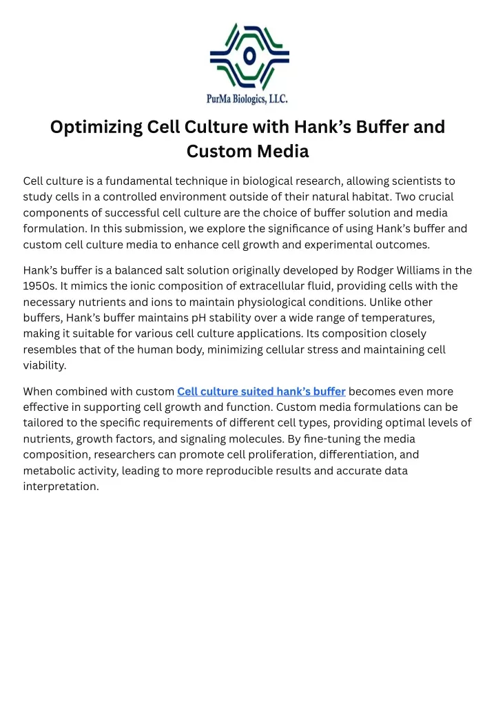 optimizing cell culture with hank