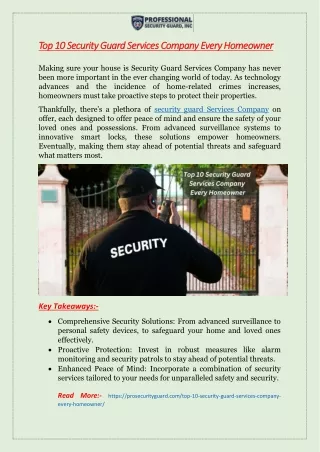 Top 10 Security Guard Services Company Every Homeowner