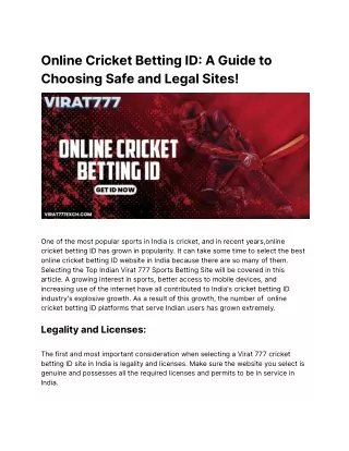 Cricket Betting ID_ A Guide to Choosing Safe and Legal Sites