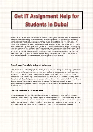 Get IT Assignment Help for Student in Dubai