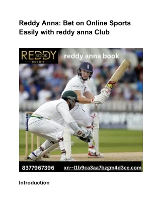 Reddy Anna Bet on Online Sports Easily with reddy anna Club