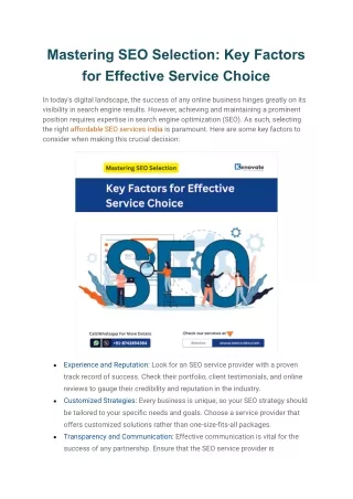 Mastering SEO Selection Key Factors for Effective Service Choice