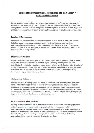 The Role of Mammograms in Early Detection of Breast Cancer- A