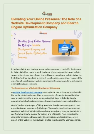 Elevating Your Online Presence The Role of a Website Development Company and Search Engine Optimization Company