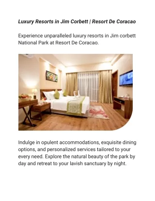 Luxury Resorts in Jim Corbett | Resort De Coracao
