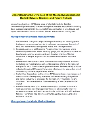 Mucopolysaccharidosis Market