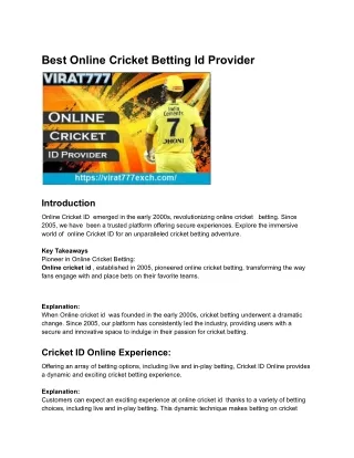 Best Online Cricket Betting Id Provider