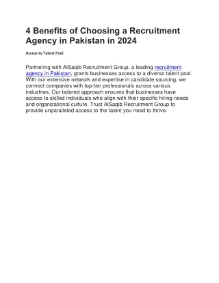 4 Benefits of Choosing a Recruitment Agency in Pakistan in 2024