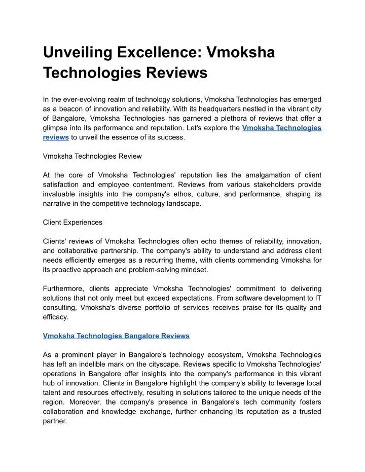 unveiling excellence vmoksha technologies reviews