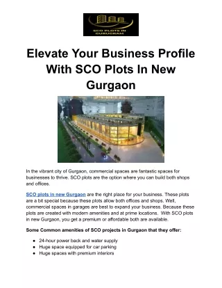 Elevate Your Business Profile With SCO Plots In New Gurgaon