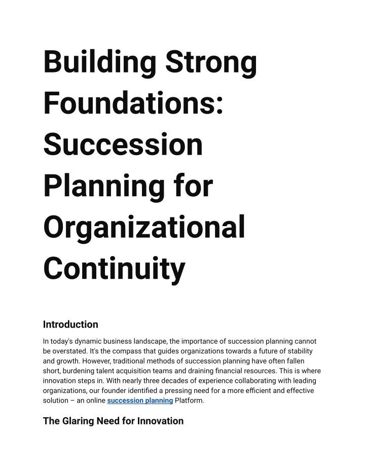 building strong foundations succession planning