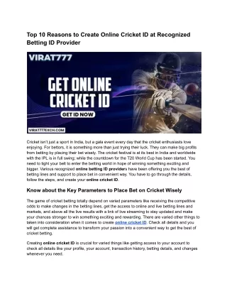 Online cricket ID | Online betting ID Provider in 2024