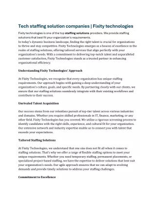Tech staffing solution companies | Fixity technologies ment4