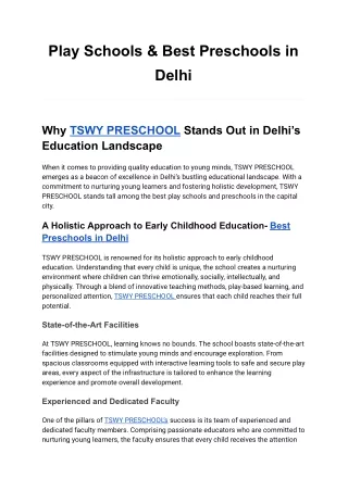 Play Schools & Best Preschools in Delhi