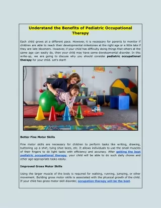 Understand the Benefits of Pediatric Occupational Therapy