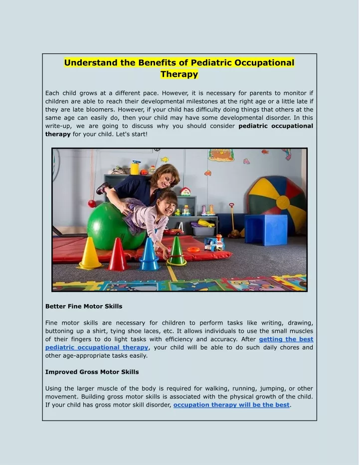 understand the benefits of pediatric occupational