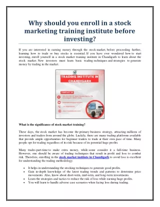 Why should you enroll in a stock marketing training institute before investing?