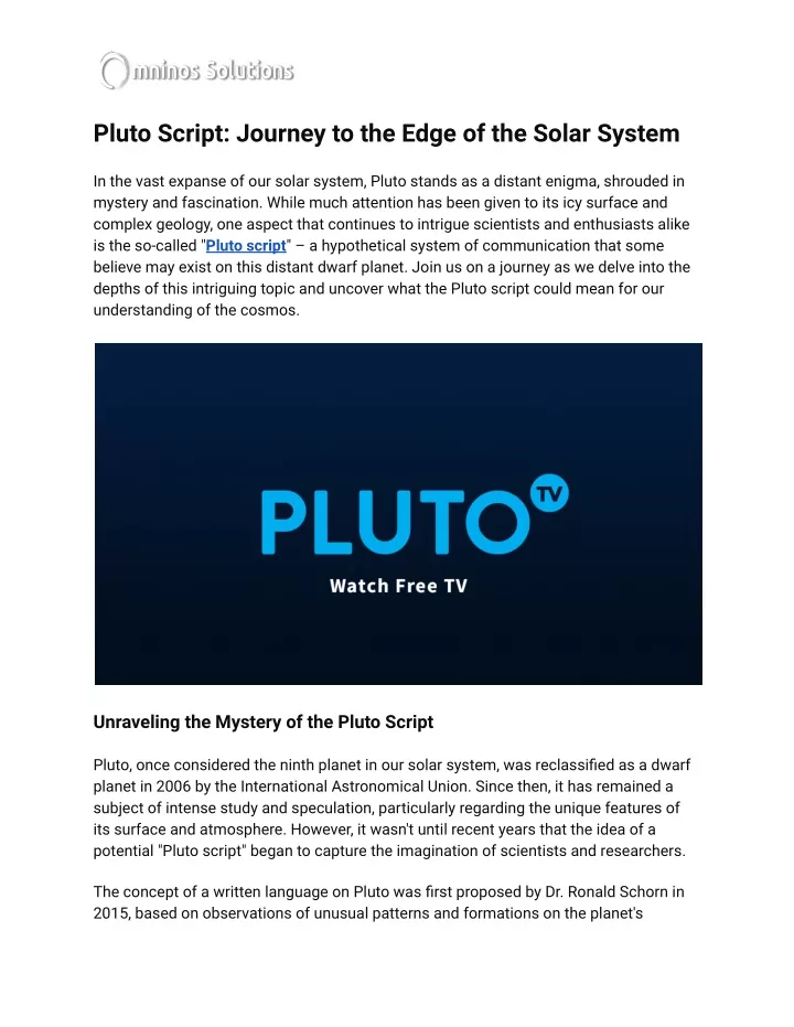pluto script journey to the edge of the solar