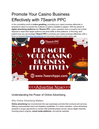 Promote Your Casino Business Effectively with 7Search PPC