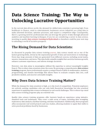 Data Science Training The Way to Unlocking Lucrative Opportunities