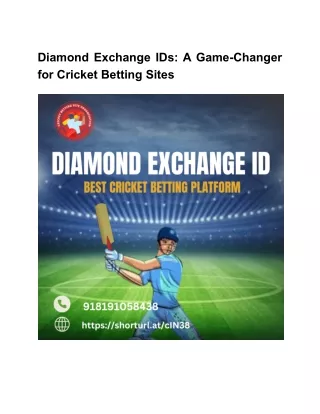 India's top cricket betting site is Diamond Exchange ID