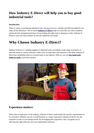 How Industry E-Direct will help you to buy good industrial tools?