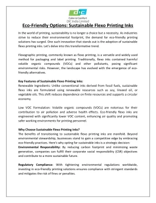 Eco-Friendly Options Sustainable Flexo Printing Inks