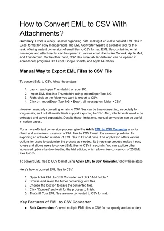 How to Convert EML to CSV With Attachments