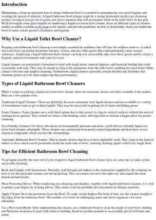 Eliminate Germs with a successful Liquid Bathroom Bowl Cleaner