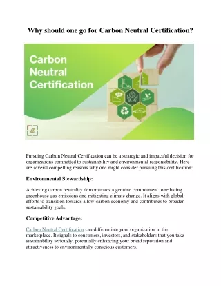 Why should one go for Carbon Neutral Certification