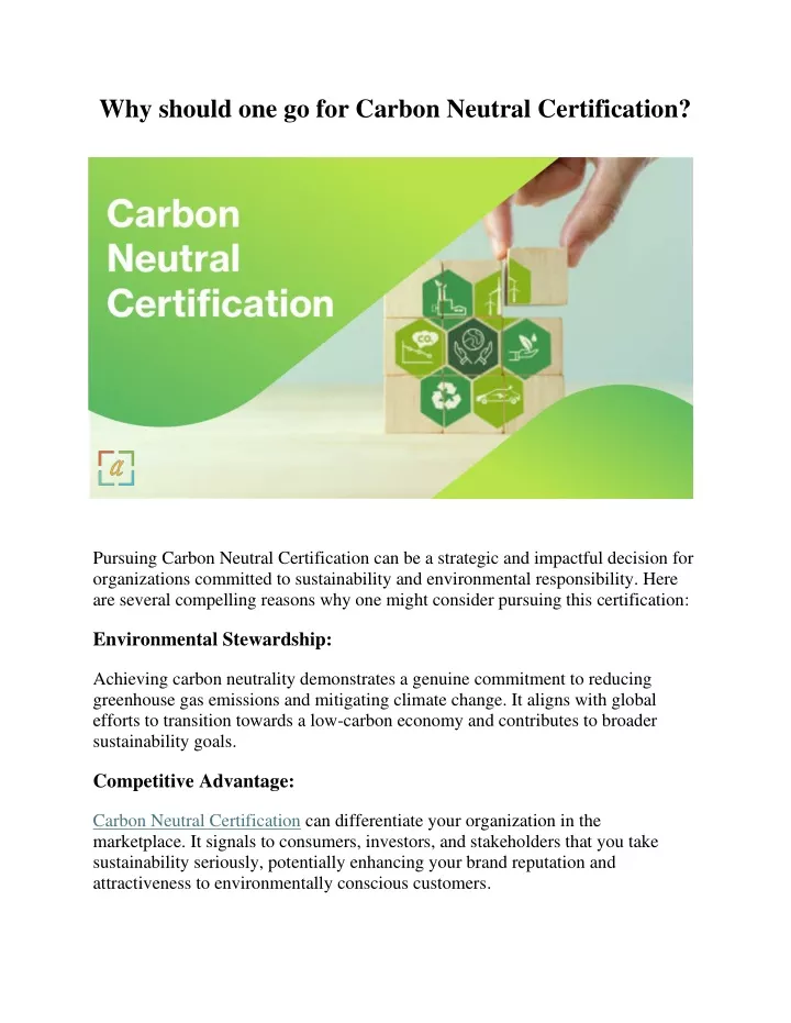 why should one go for carbon neutral certification