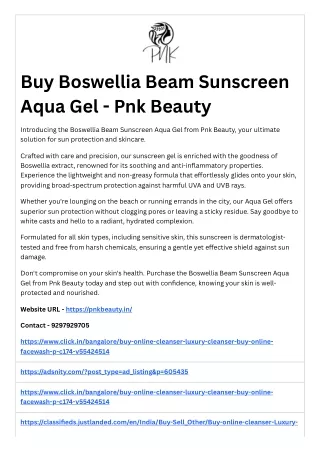 Buy Boswellia Beam Sunscreen Aqua Gel - Pnk Beauty