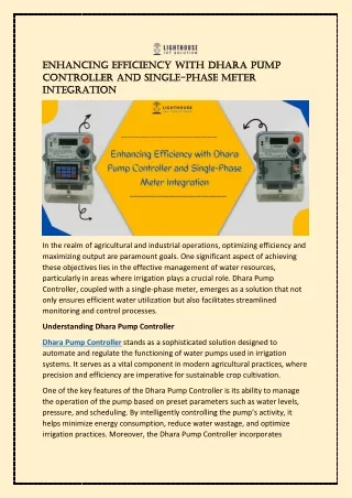 Enhancing Efficiency with Dhara Pump Controller and Single