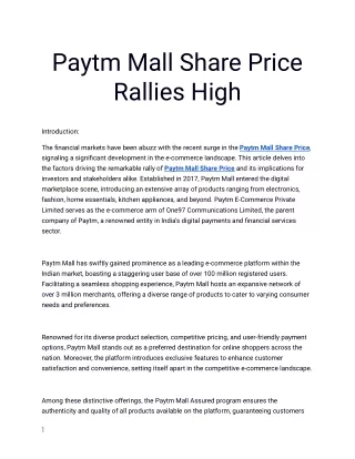 Get The Best Paytm Mall Share Price Only At Planify