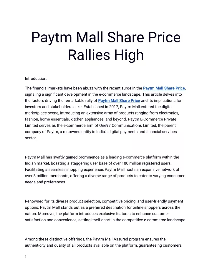 paytm mall share price rallies high