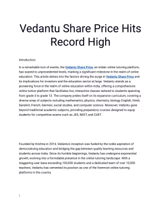 Get the Best Vedantu Share Price only at Planify
