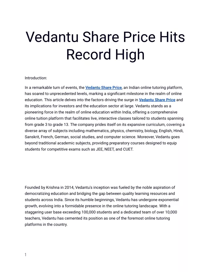 vedantu share price hits record high