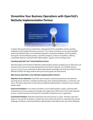 Streamline Your Business Operations with OpenTeQ's NetSuite Implementation Partn