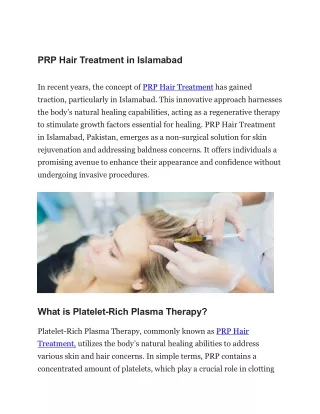 PRP Hair Treatment in Islamabad