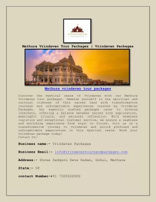 Mathura Vrindavan Tour Packages | Vrindavan Packages