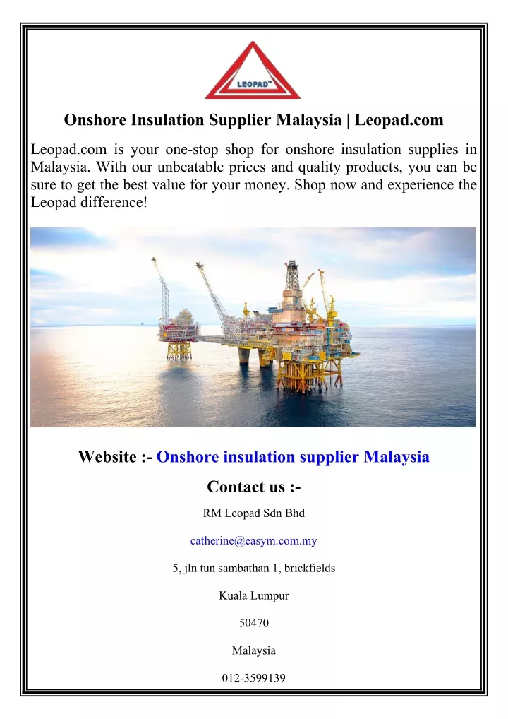 onshore insulation supplier malaysia leopad com