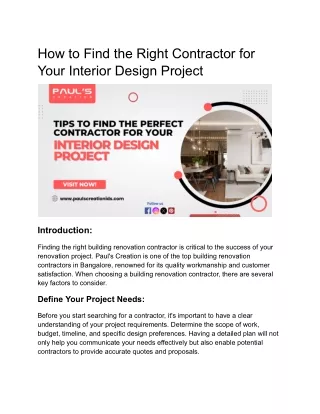 How to Find the Right Contractor for Your Interior Design Project