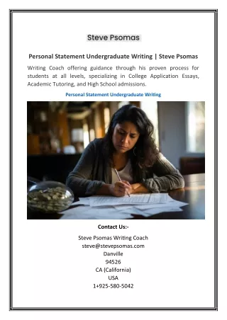 Personal Statement Undergraduate Writing | Steve Psomas