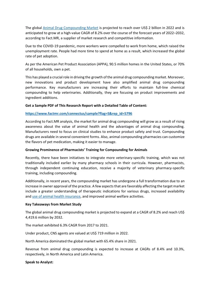 the global animal drug compounding market