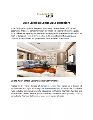 Luxe Living at Lodha Azur Bangalore