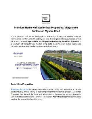 Premium Home with Aashrithaa Properties_ Vijayashree Enclave on Mysore Road