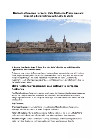 Unlock Permanent Residence in Malta with LatitudeWorld: Your Gateway to Mediterr