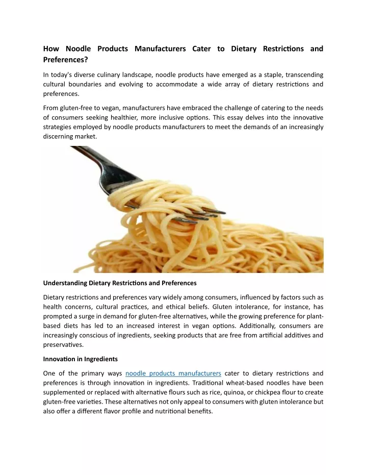 how noodle products manufacturers cater